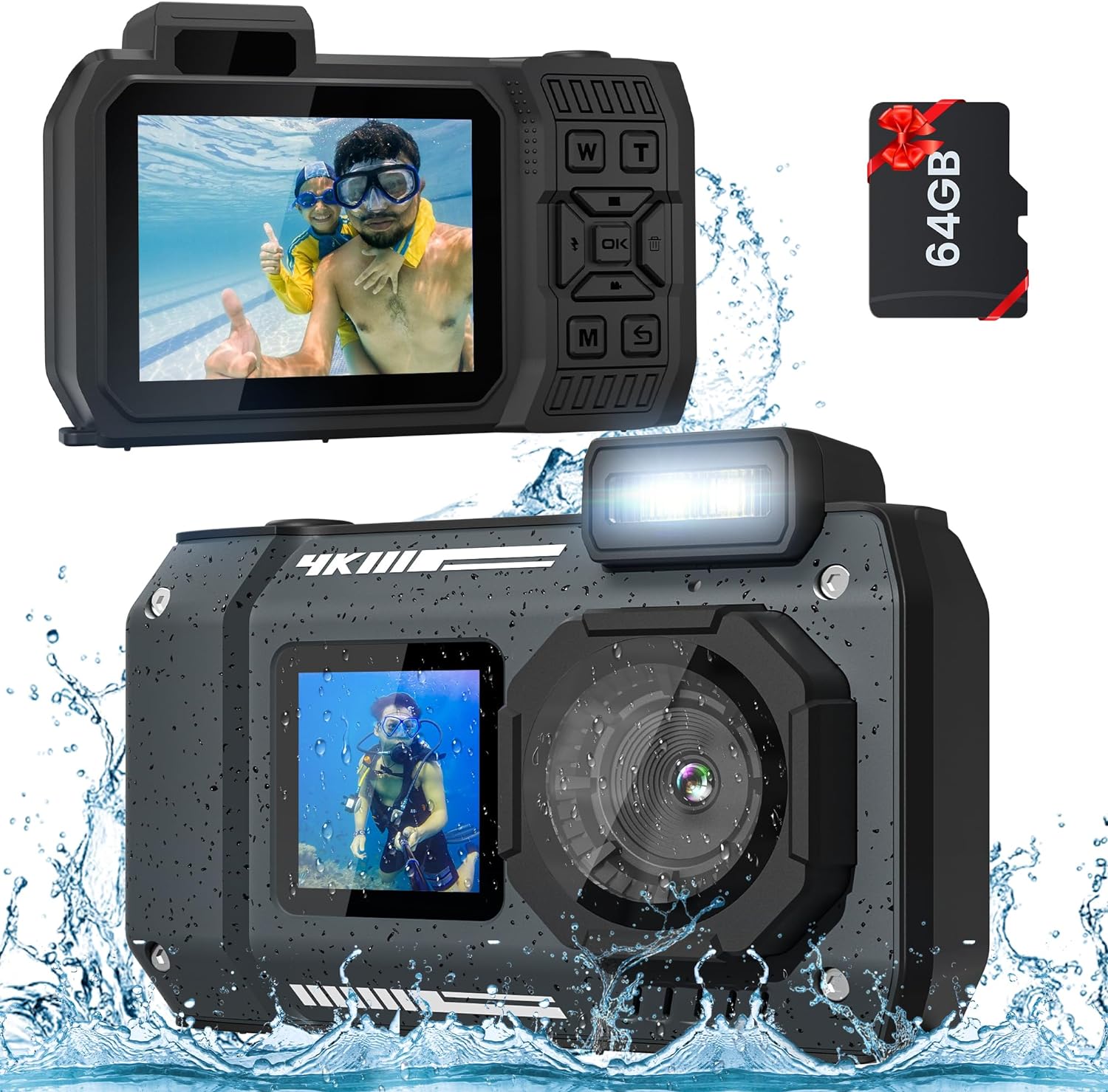 4k Underwater Camera 33ft Waterproof Camera, 65mp Autofocus Selfie Dua 